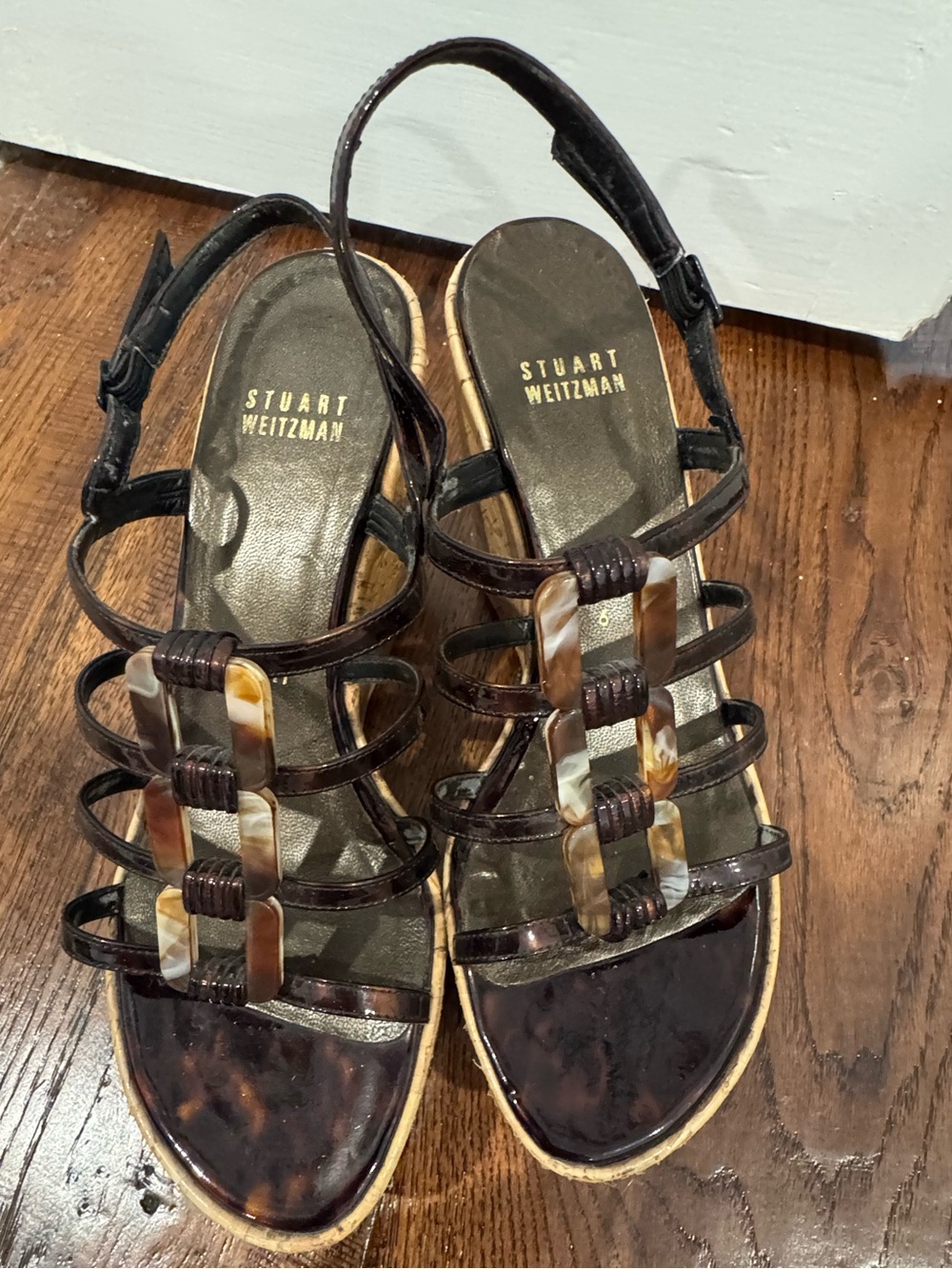 Stuart Weitzman Dark Brown Tortoiseshell Multi-Strap Sandals